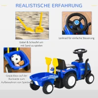 HOMCOM kinderloopauto NEW HOLLAND loopauto kinderauto kinderauto oldtimer loophulp met claxon kunststof metaal blauw 91 x 29 x 44 cm(m-7)
