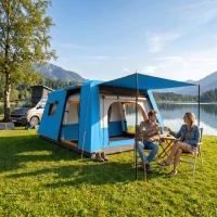 Outsunny Tienda de Campaña Familiar 4 Personas con 2 Habitaciones Zona de Estar y Protección Impermeable 430x305 cm Gris y Azul(m-9)