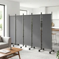 Outsunny Raumteiler 5-teilig 252 x 40 cm Freistehend Paravent mit 12 Rollen Klappbar Trennwand DIY Dunkelgrau(m-10)