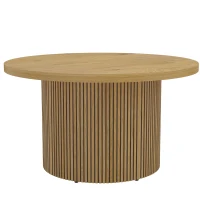 HOMCOM Table basse ronde en bois, table de salon avec piètement cannelé, style moderne, effet bois naturel(m-1)