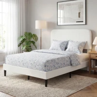 HOMCOM Estructura de Cama Doble con Cabecero Ajustable en Altura Tapizada en Borreguito Listones de Soporte Blanco(m-10)