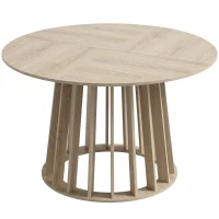 HOMCOM Table à Manger Ronde pour 4 à 6 Personnes, Ø 120 x 75 cm, Table de Cuisine avec Piétement à Lattes Robuste, Bois Naturel(m-1)