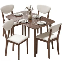 HOMCOM Ensemble table salle à manger avec 4 chaises, table de cuisine avec chaises pour 4 personnes, assise rembourrée, crème(m-13)