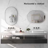HOMCOM Espejo de Baño Ovalado 60x90 cm Espejo Decorativo de Pared con Marco de Aluminio para Salón Horizontal o Vertical Plata(m-6)