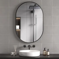 HOMCOM Miroir ovale mural cadre en aluminium style minimaliste montage vertical ou horizontal avec 3 crochets 60 x 90 cm noir(m-2)