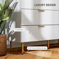 HOMCOM Cassettiera 6 Cassetti Moderna con Maniglie Dorate, 120x40x76.5cm, Bianco(m-4)