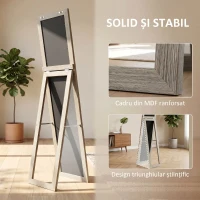 HOMCOM Oglindă modernă de podea, în mărime completă, cu ramă și suport, din lemn și sticlă, 37x40x155 cm, gri(m-7)