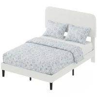 HOMCOM Estructura de Cama Doble con Cabecero Ajustable en Altura Tapizada en Borreguito Listones de Soporte Blanco(m-11)