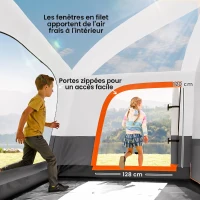 Outsunny Tente de camping familiale 4 personnes, tente tunnel, portes + fenêtres, 4,3 x 3 x 1,95 m, gris foncé(m-6)
