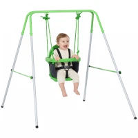 Outsunny Columpio Infantil para 6-36 Meses con Respaldo y Cinturón de Seguridad para Interior Exterior 122x146x122 cm Verde(m-1)