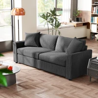 HOMCOM Canapé 3 places 212 cm avec 2 coussins à ressorts, tissu velours côtelé, pour salon, chambre, bureau à domicile, gris foncé(m-10)
