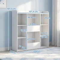AIYAPLAY Meuble rangement enfant, bibliothèque enfants avec 8 compartiments et étagère supérieure, 104 x 29 x 101,5 cm, blanc(m-3)