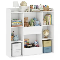 AIYAPLAY Meuble rangement enfant, bibliothèque enfants avec 8 compartiments et étagère supérieure, 104 x 29 x 101,5 cm, blanc(m-17)