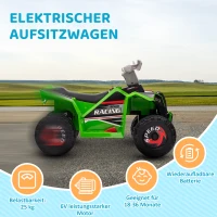 HOMCOM Elektro-Kinderquad, 2,5 km/h, Vorwärts- & Rückwärtsgang, für 18-36 Monate, Grün(m-6)
