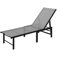 Outsunny Tumbona Reclinable de Jardín Exterior con Respaldo Ajustable en 5 Posiciones y Marco de Acero 166x60x84 cm Gris(m-11)