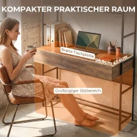 HOMCOM Computertisch mit Regalen und 2 Schubladen für das Home Office, 185 cm hoch, Braun Holzoptik(m-5)