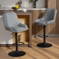 HOMCOM Set of Two Faux Leather Retro Bar Stools - Light Grey(m-10)