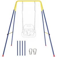AIYAPLAY Inklapbaar schommelrek met A-frame, 2 haken, 4 grondankers, geschikt voor kinderen van 9 maanden tot 8 jaar, 128x155x157 cm, blauw(m-11)