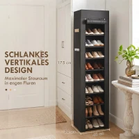 HOMCOM Schuhregal aus Metall mit staubdichtem Stoffbezug, für bis zu 20 Paar Schuhe, 45 x 30 x 175 cm, Schwarz(m-5)