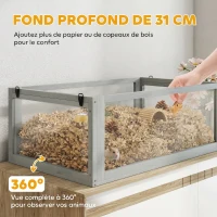PawHut Cage Hamster Rongeur à 3 Niveaux, Base Amovible Profonde, Cabane, Balançoire, 80x50x76cm Gris Clair(m-5)