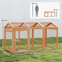 PawHut Hühnerstall Freilaufgehege mit Sitzstange Doppeltüren, aus Holz und Metall, für 4 Hühner, 156 x 70,5 x 84 cm Orange(m-3)