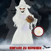 Outsunny 189 cm Weiße Hexe mit Kürbiskopf, lebensgroße Halloween-Außendekoration(m-5)