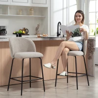 HOMCOM Set 2 Sgabelli da Bar con Schienale e Poggiapiedi, Rivestimento in Tessuto e Gambe in Acciaio, Grigio(m-8)