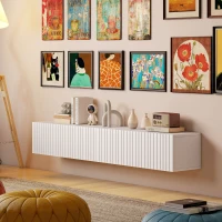 HOMCOM Wandhängendes TV‑Möbel 140 cm, TV‑Lowboard für Fernseher bis zu 182,9 cm, 2 Klapptüren, 140x25x22cm, weiß(m-4)