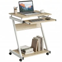 HOMCOM Birou pentru Computer cu 4 Roți și Suport Tastatură Glisant, PAL, Metal, Stejar(m-10)