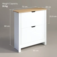 HOMCOM Slim Shoe Cabinet, Narrow Shoe Cupboard with 2 Flip Drawers, Adjustable Shelves for 12 Pairs of Shoes, High Gloss White(m-3)