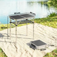 Outsunny Campingtisch Klapptisch mit Netzfach, 4 Höhenverstellungen, Tragegriff Aluminium 60 x 40 x 26-60 cm Schwarz(m-3)