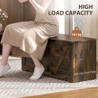 HOMCOM 127L Home Storage Box, with Safety Hinges - Rustic Brown Wood-Effect(m-7)
