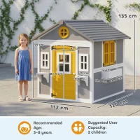 Outsunny Wooden Playhouse with Doors, Windows, Plant Pots, Boxes, for 3-8 Years - Grey(m-3)