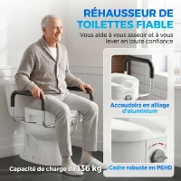 HOMCOM Rehausseur de siège de toilettes avec poignées, largeur réglable, accoudoirs rembourrés, blanc(m-4)