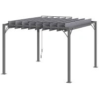 Outsunny Cenador de Jardín 3x3 m con Diseño de Lamas Superior Giratorio hasta 135° Protección UV 50+ y Marco de Aluminio Gris(m-11)