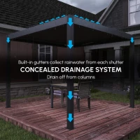 Outsunny 3 x 3(m) Electric Louvered Pergola with LED Lights, Aluminium Pergola Hardtop Gazebo with Remote, Adjustable Roof and Drainage System, Water and UV Proof(m-6)