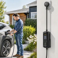 HOMCOM EV Charger Type 2 to 3 Pin Plug, 10 m, 2.8 kW, 6-13 A, Electric Car Charger Type 2 Charging Cable w/ 1-12 h Time Delay(m-14)