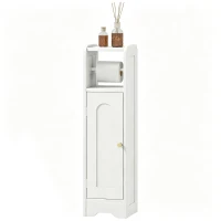 HOMCOM Armário de Casa de Banho Estreito Móvel Auxiliar de Casa de Banho 21x20x79 cm com Prateleira Ajustável Suporte para Papel Higiénico Branco(m-11)