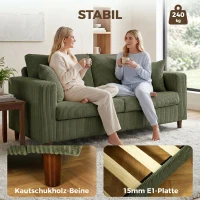 HOMCOM 2-zits cordbank met brede diepe zitting en pocketveringvulling, groen(m-7)
