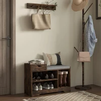 HOMCOM Möbel und Schuhbank, 1 Schublade und 3 Fächer, Kapazität 5 Paar, MDF, 76,5 x 30 x 52 cm, Braun(m-2)