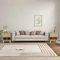HOMCOM Lot de 2 tables de chevet étroite, table d'appoint compartiment ouvert 1 tiroir, panneaux cannelés 43x40x55cm naturel(m-9)