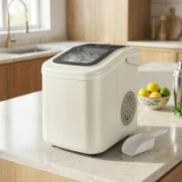 HOMCOM Tragbare Eiswürfelmaschine mit Selbstreinigung, Eisschaufel & Korb, 12 kg/24 Std., Beige(m-10)