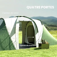 Outsunny Tenda da Campeggio 4 Persone con 2 Camere, in Poliestere e Fibra di Vetro, 555x225x190 cm, Grigio e Verde(m-5)