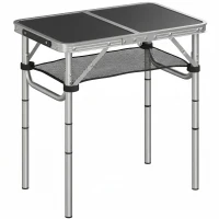 Outsunny Campingtisch Klapptisch mit Netzfach, 4 Höhenverstellungen, Tragegriff Aluminium 60 x 40 x 26-60 cm Schwarz(m-1)