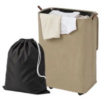 HOMCOM Cesto de Ropa Sucia con Tapa y Ruedas 50L Cesta de Ropa Sucia Plegable con Bolsa con Cordón Extraíble 40x30x65 cm Camel(m-11)