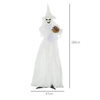 Outsunny 189 cm Weiße Hexe mit Kürbiskopf, lebensgroße Halloween-Außendekoration(m-3)