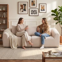 HOMCOM Canapé 3 places, Chenille Cloud sans cadre, rembourrage épais à ressorts ensachés, assise extra large, 3 coussins, Beige(m-4)