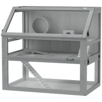PawHut Cage Hamster Rongeur à 3 Niveaux, Base Amovible Profonde, Cabane, Balançoire, 80x50x76cm Gris Clair(m-12)