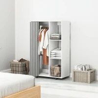 HOMCOM Stand Appendiabiti con 4 Ruote, Ripiani Aperti, Asta per Vestiti, Tende per Guardaroba, per Camera da Letto Soggiorno Corridoio, Bianco(m-2)