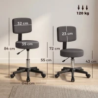 HOMCOM Tabouret massage a roulettes reglable en hauteur pivotant avec dossier ergonomique gris(m-3)